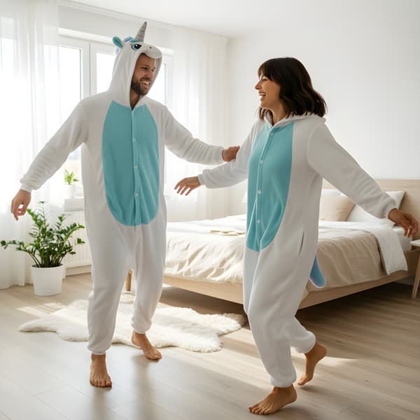 Kigurumi-pyjamas vit enhörning storlek 145-155 cm