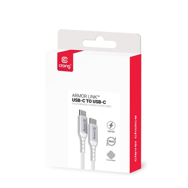 Crong Armor Link - 60W PD 3A USB-C til USB-C kabel 150cm (hvid)