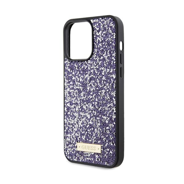 Guess Strass Metalllogotyp - iPhone 15 Pro-skal (rosa)