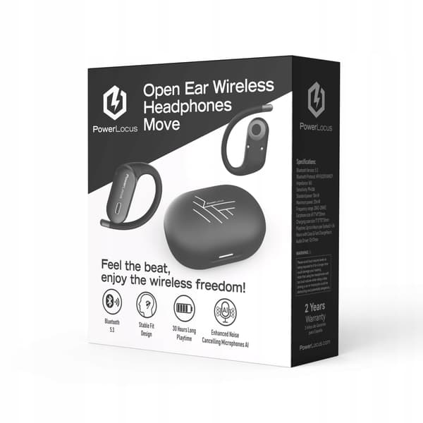 PowerLocus Bluetooth Open -kuulokkeet, Move 30h tekoälymikrofonit