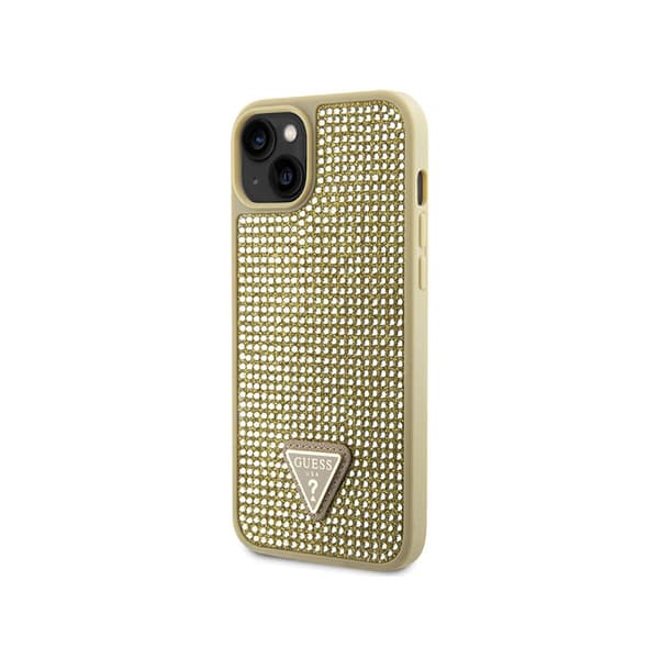 Guess Strass Triangle - iPhone 14 -suojakuori (Kulta)