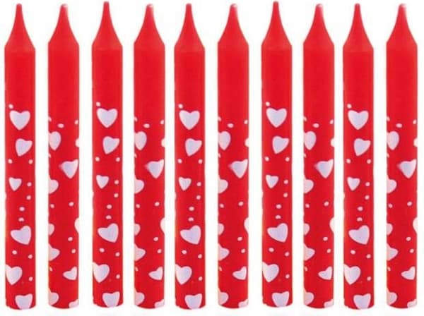 Røde hjertelys til kage Valentinsdag 10 stk.