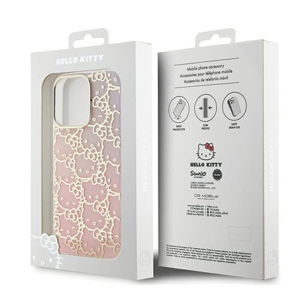 Hello Kitty IML Gradient Electrop Crowded Kitty Head - iPhone 14 Pro Max -suojakuori (Vaaleanpunainen)