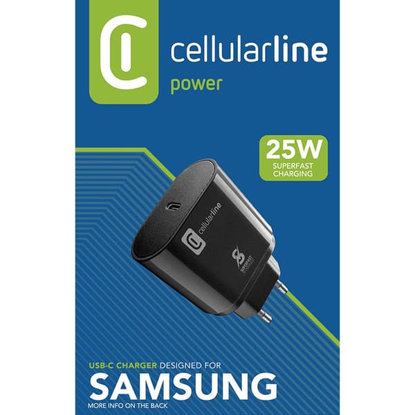 Cellularline - USB-C Super Hurtig Oplader 25W (Designet til Samsung) (Sort)