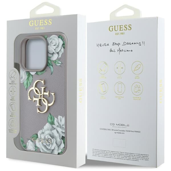 Guess Grained Roses Big 4G Logo Cover til iPhone 16 Pro Max Lilla