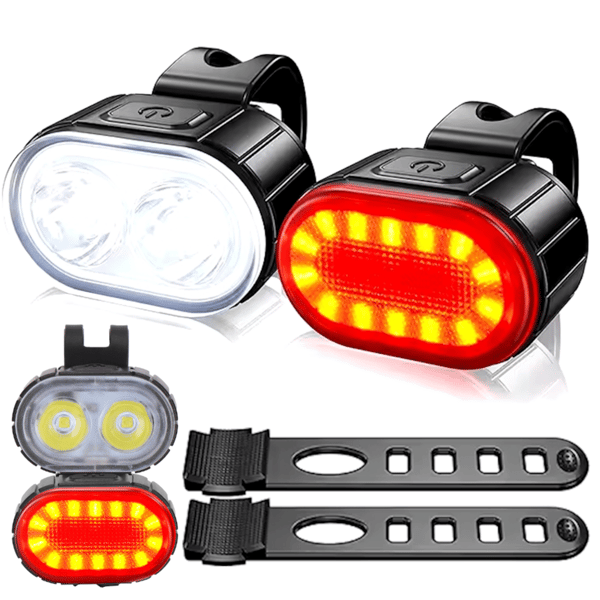 Cykellyktor LED MINI Fram Bak Vit Röd USB Ljus + gummiband