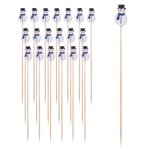 Bambu-tandpetare för snacks snöman 13 cm 20 st
