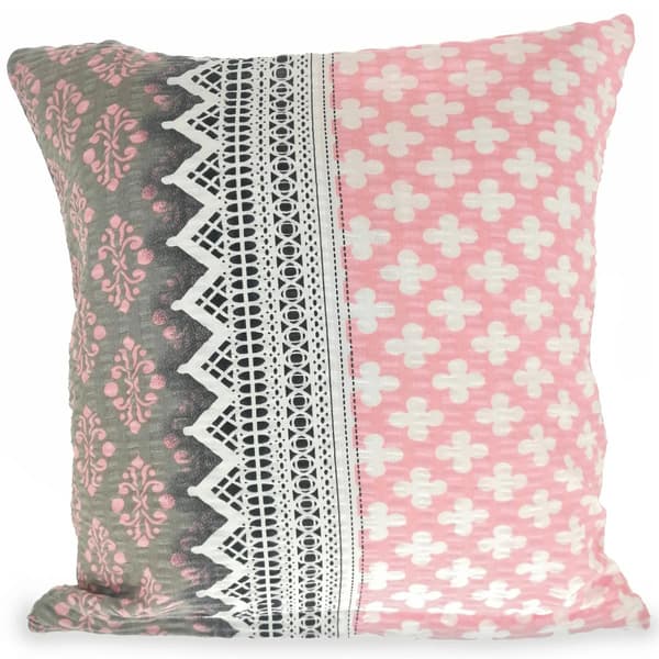 Kuddfodral i cora 40x40 mönster rosa-grå spets med rosetter