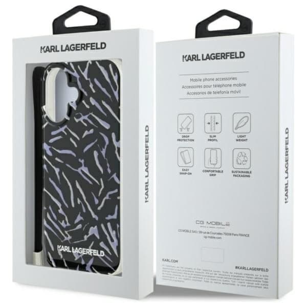 Karl Lagerfeld Zebra med snor - iPhone 16 Plus cover (lilla)