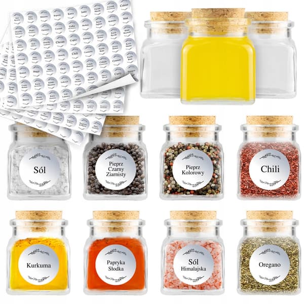 20x burkar för kryddor, ljus, örter, te 120 ml + 252 etiketter