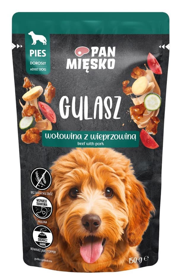 Mr. Meat | Gullasch | Vådfoder til hunde - 150g pose - Oksekød med svinekød 150g