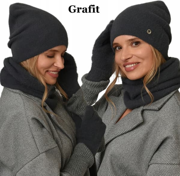 Grafit Damset Mössa Halsduk + Halsvärmare Handskar Vinterset