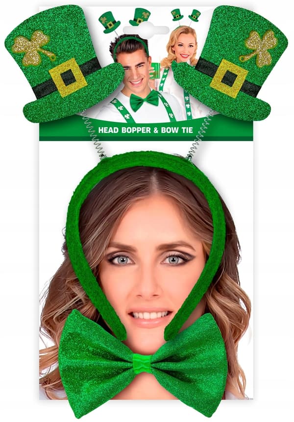 St. Patricks dag-sæt: Grønt pandebånd, hat og alf-sløjfe