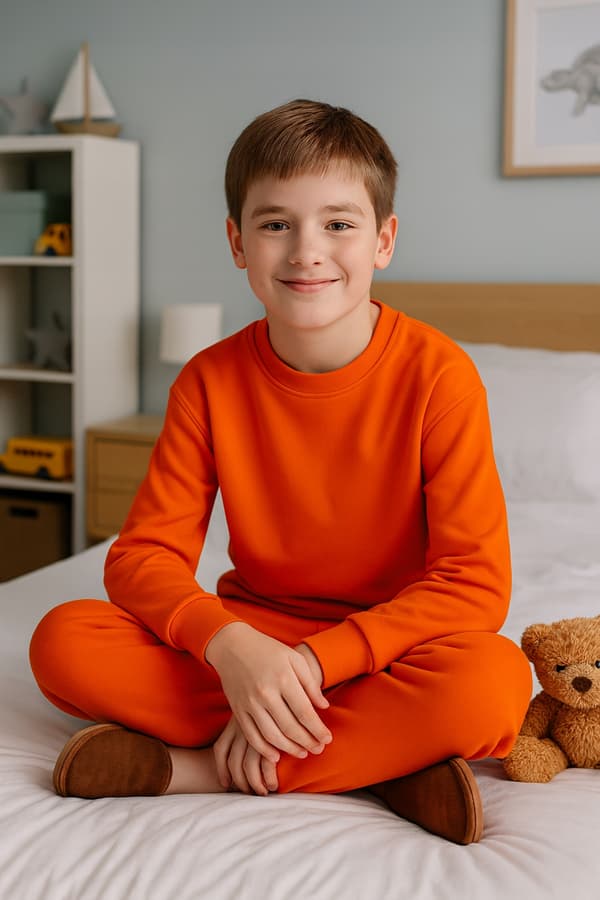 BOMULDSPYJAMAS 158 BØRNEPYJAMAS til børneværelset, 2 dele, ORANGE
