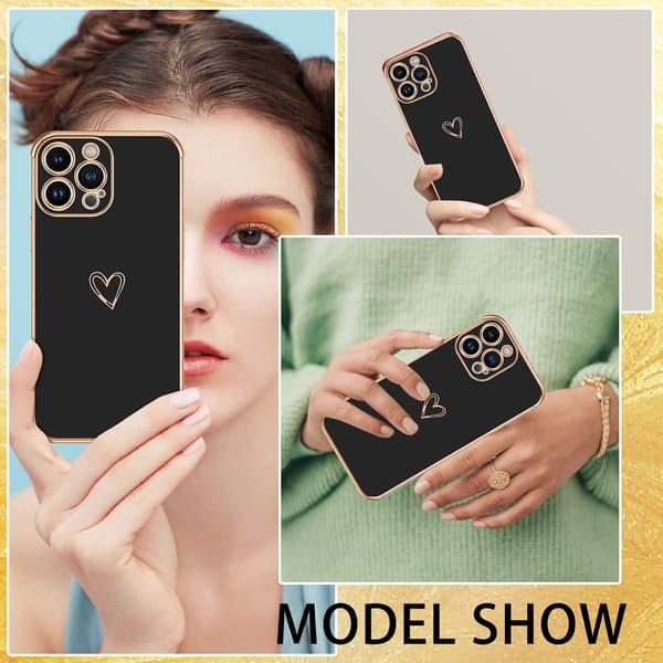ETUI TIL APPLE IPHONE 14 PRO MAX SILICIUM SORT GULD RAMME A2894 A2651