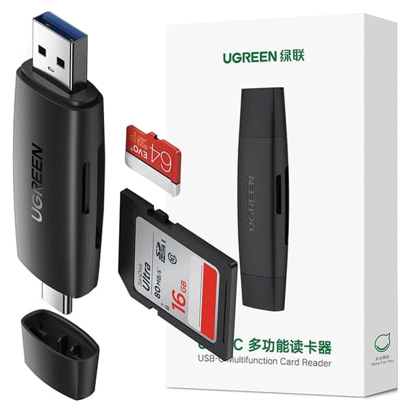 UGREEN CM304 USB + USB-C -sovitin SD + microSD -kortinlukija (musta)
