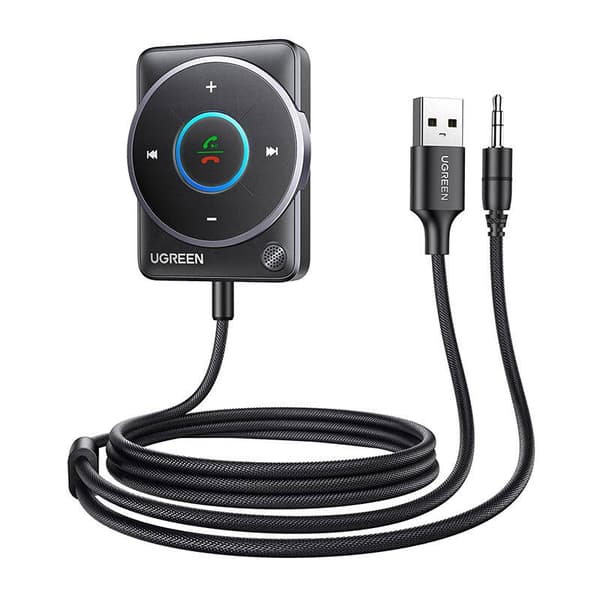 Bluetooth 5.4 -sovitin Ugreen CM723, USB + 3,5 mm:n miniliitin, sisäänrakennettu mikrofoni (musta)