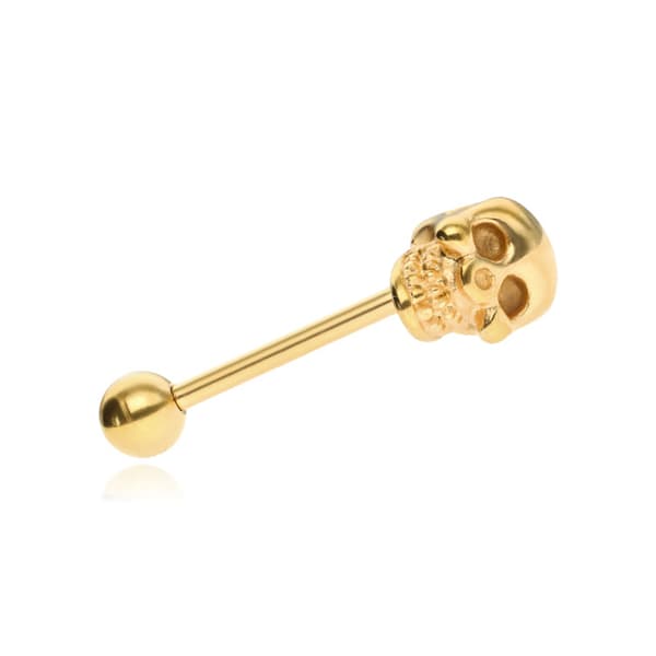 Tungepiercing - guld kranium - KJ-010 1.6/16/5