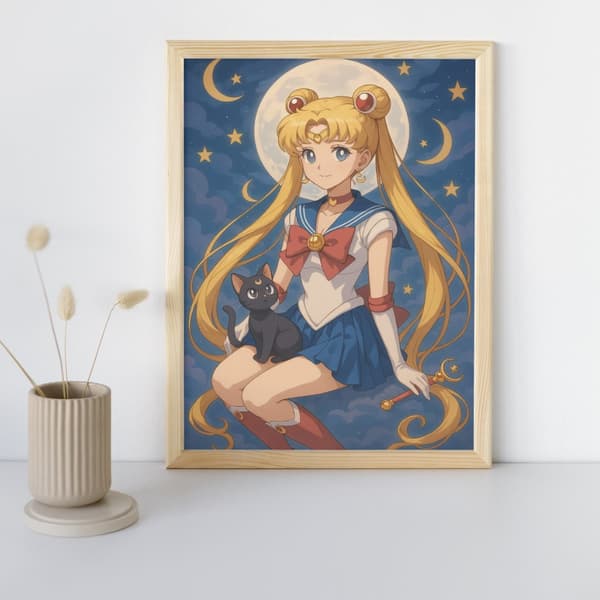 MALING EFTER TAL Billeder til maleri - Sailor Moon og Luna 40x50 cm