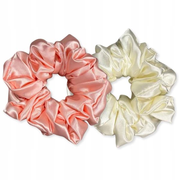 SÆT MED 2 HÅRBÅND satin elastik 10 cm ECRU LYS ROSA