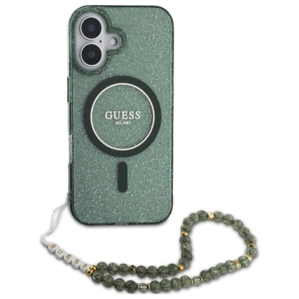 Guess IML Glitter med perlerem MagSafe - iPhone 16 Plus cover (grøn)