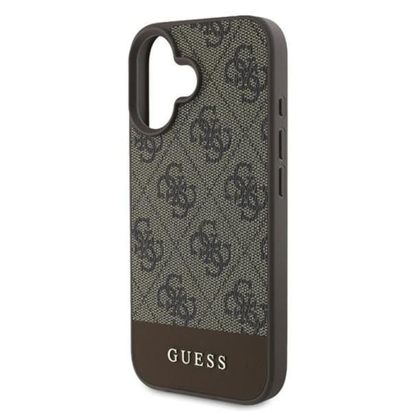 Guess 4G Bottom Stripe - iPhone 16 Plus -suojakuori (ruskea)
