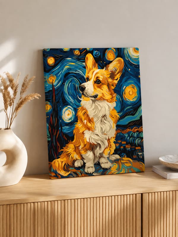 Magic Korgi målning med siffror och ram 40x50 cm