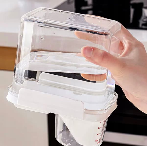PULVERBEHOLDER 1100 ml MÅLEDISPENSER LÆKAGESIKKER ORGANIZER