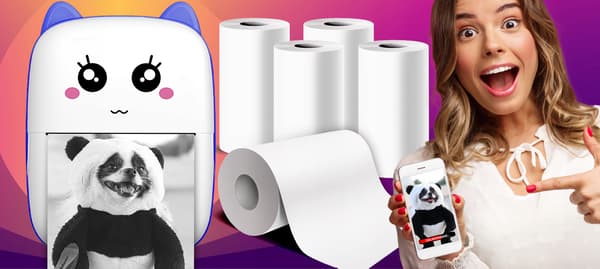 5x termopappersrullar och patroner för miniskrivare