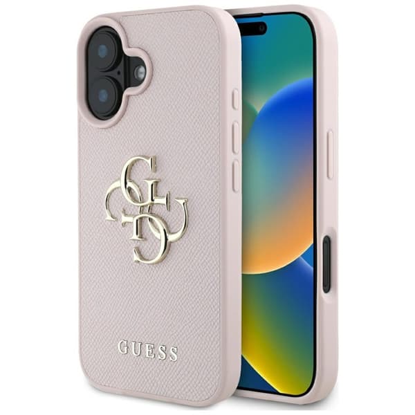 Guess Grained Big 4G Logo Small Classic Logo - iPhone 16 cover (lyserød)
