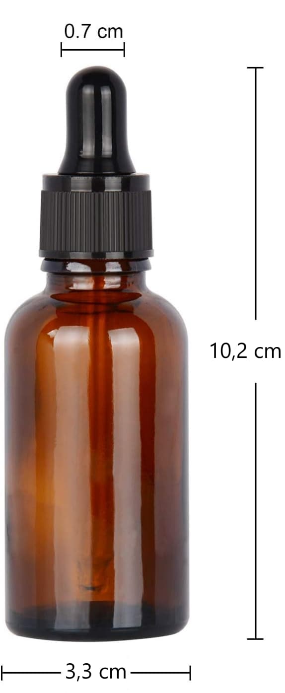 GLASFLASKA MED DROPPER FÖR ETERISKA OLJOR, BRUN, TOM, 30 ml, 4 st.