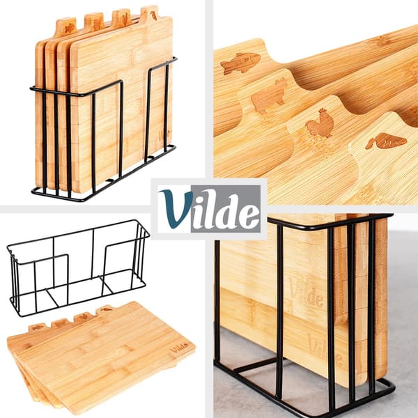 Bambu skärbrädor med stativ 28x20 cm 4 st