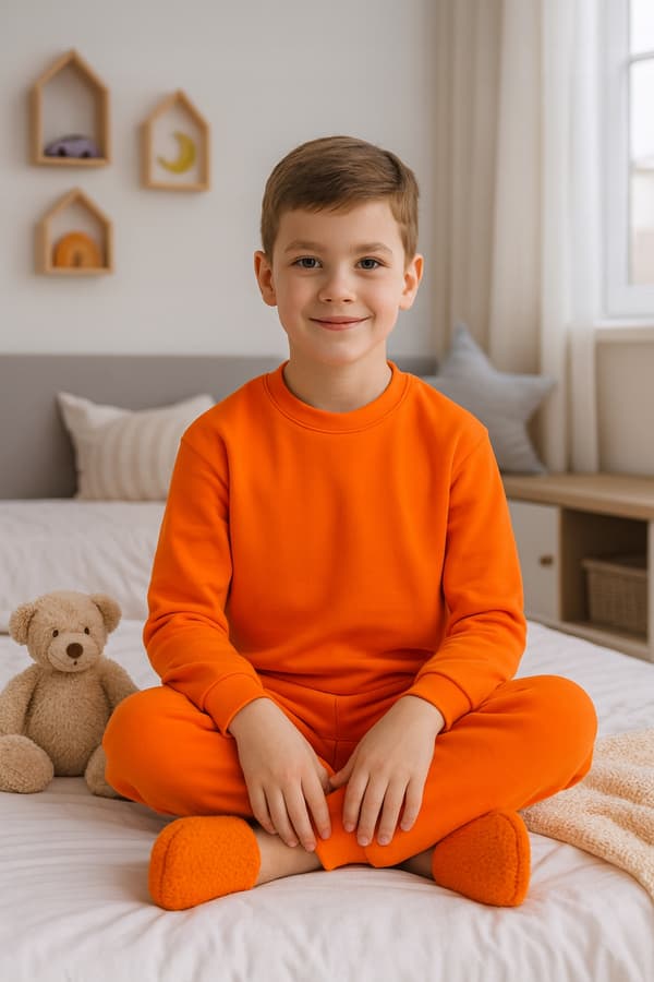 BOMULDSPYJAMAS 152 BØRNEPYJAMAS til børneværelset, 2 dele, ORANGE