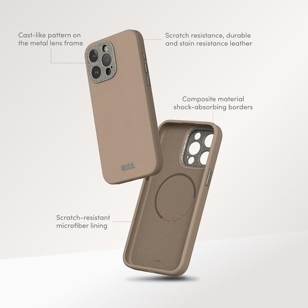 Moshi Napa MagSafe – Läderfodral till iPhone 15 Pro Max (Äggtodvitt)