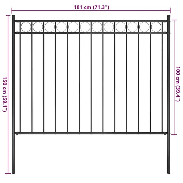 vidaXL stålhavehegn 1,81x1 m sort
