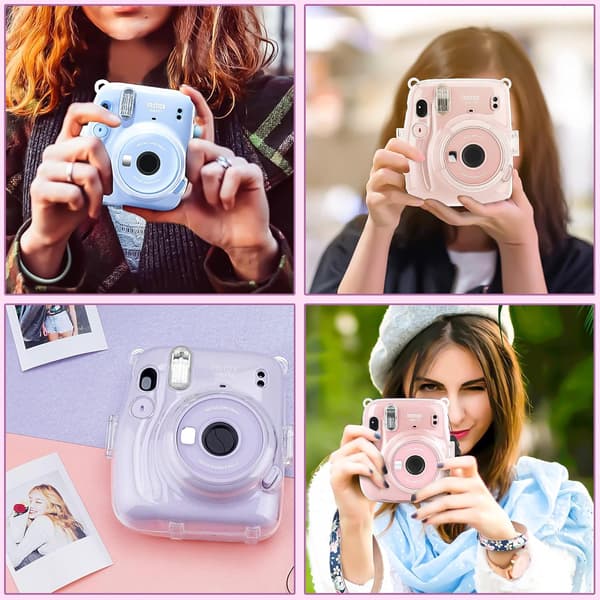 ETUI TIL INSTAX Mini 11 9 8 8+ KLAR BESKYTTELSE + LYSERØD REM