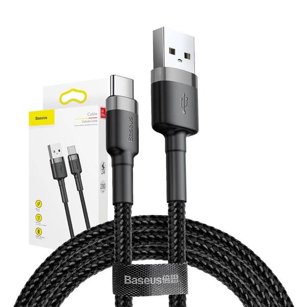 Baseus Cafule 2A USB til USB-C Kabel 2m (Grå-Sort)