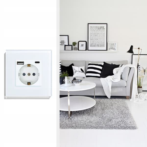 230V hvid stikkontaktindsats USB A C RTX SH oplader
