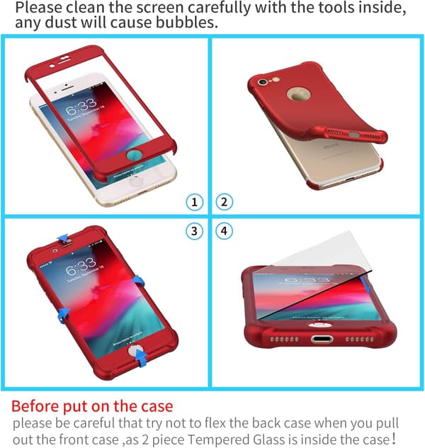 RØDT ETUI TIL IPHONE 7/8 4,7' 2x HÆRDET GLAS
