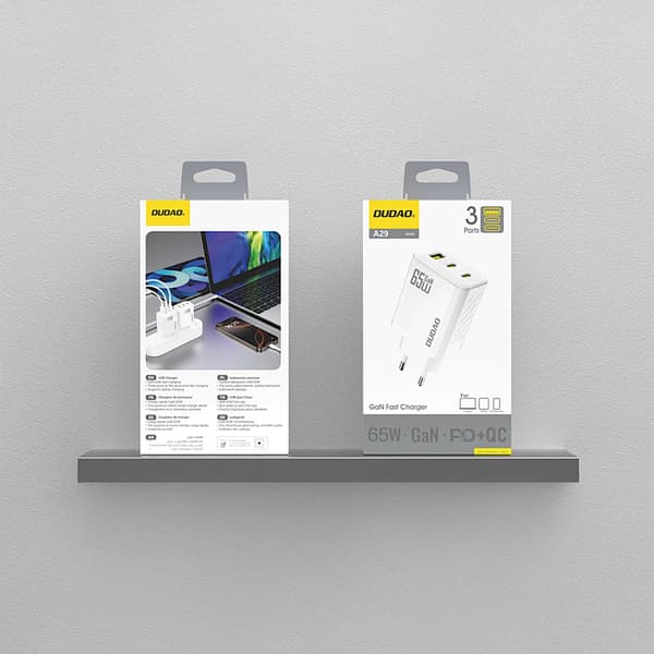 Dudao A29 65W GaN Väggladdare 2 x USB-C + 1 x USB-A - Vit