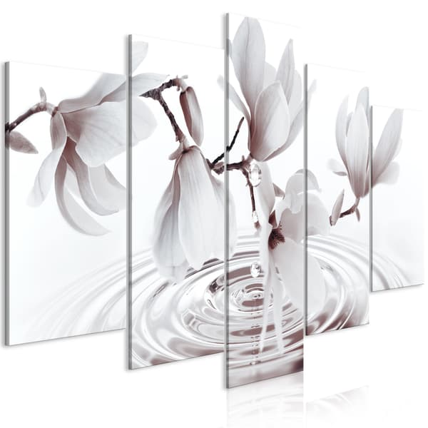 Maleri - Magnoliaer over vand (5-delt) bred grå