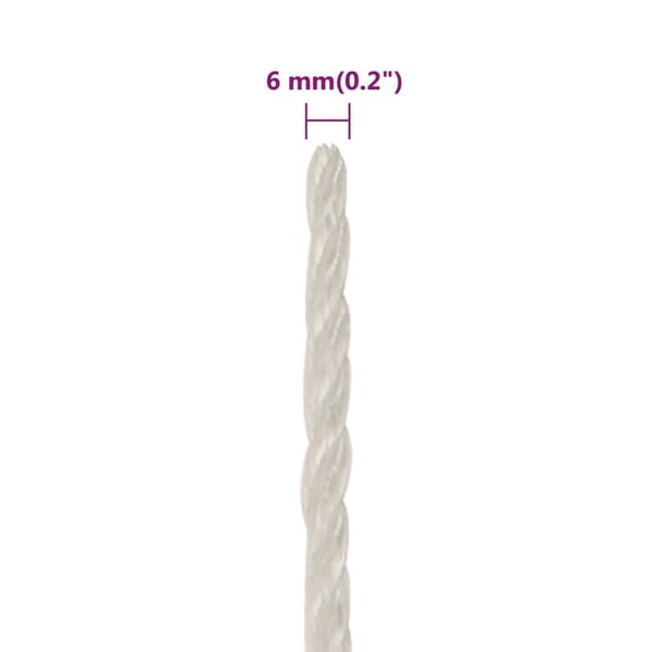 vidaXL Arbetsrep, Vitt, 6 mm, 500 m, Polypropylen
