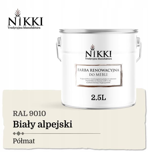 Färg för kökskåpsfrontar Alpin vit RAL9010 halvmatt 2,5 liter