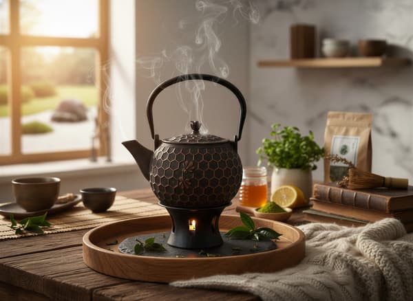 Støbejernskedel 1,8L teinfuser + varmer + gaffel