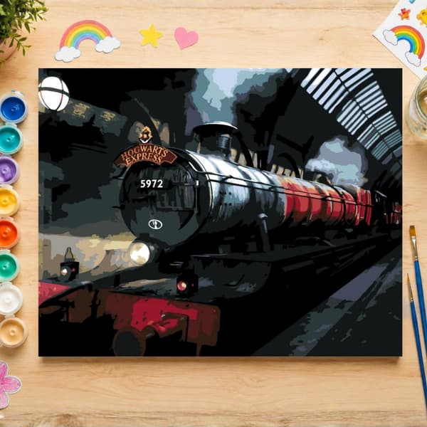 Mal efter tal billede med ramme Express Hogwarts om natten 70x50 cm