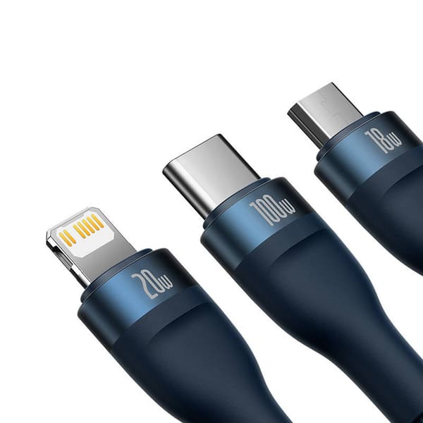 Baseus Flash Series 2 3in1 USB-kaapeli, USB-C + micro USB + Lightning, 100W, 1.2m (sininen)
