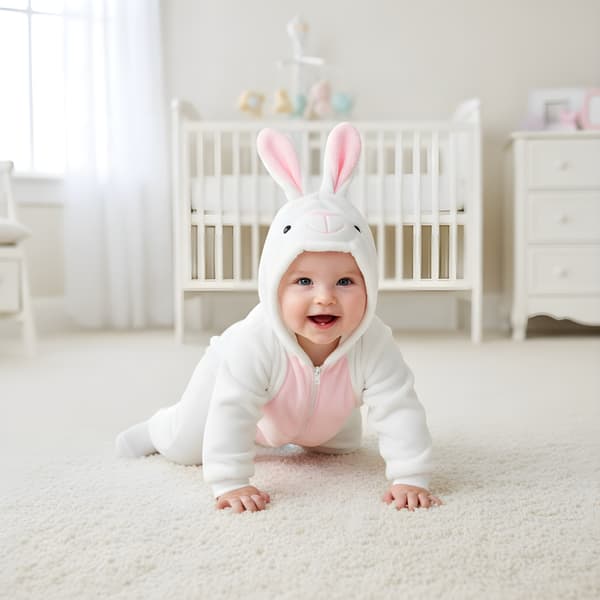 Pyjamasdräkt vit kanin baby 80 65-75 cm