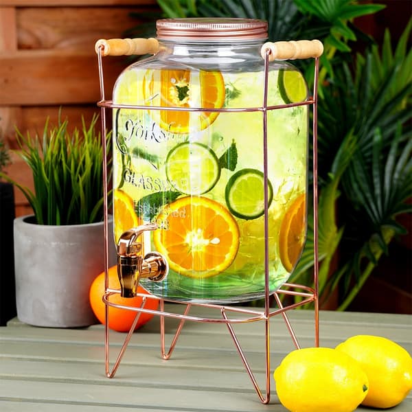 Drikkebeholder med tap og guldstativ 5,5 l