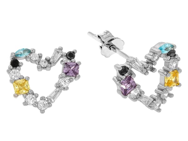 Farverige sølvhjerteøreringe med cubic zircons hjerteøreringe til kvinder 925
