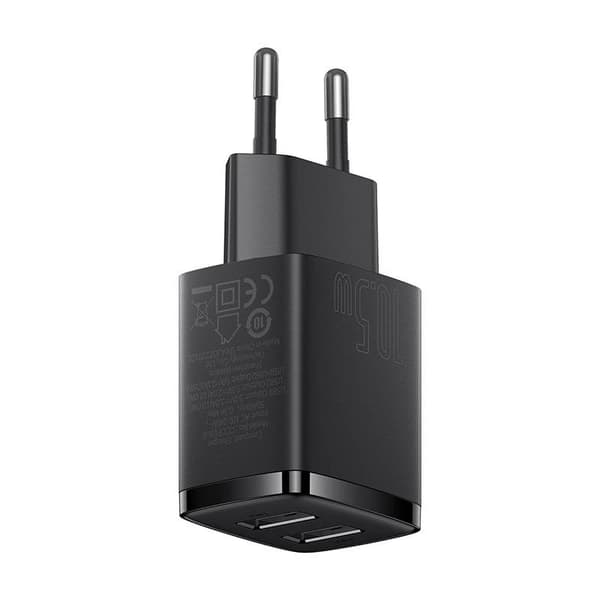 Baseus Compact -pikalaturi, 2x USB, 10.5W (musta)